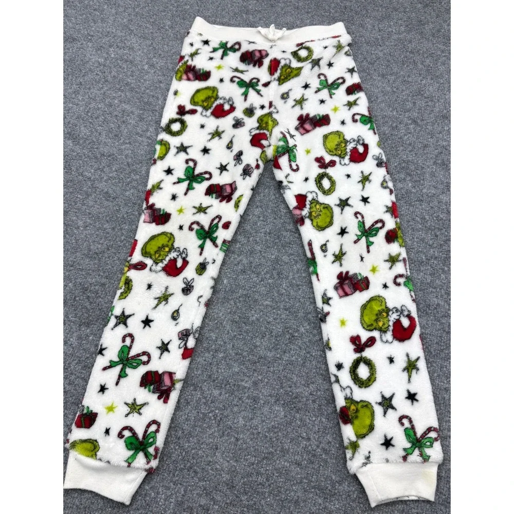 Dr Seuss The Grinch Kids Fleece Pajama Pants White Holiday Christmas Size M‎ 10